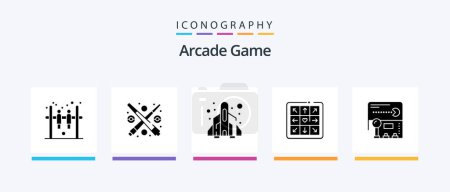 Illustration for Arcade Glyph 5 Icon Pack Including game. pacman. fun. joystick. game. Creative Icons Design - Royalty Free Image