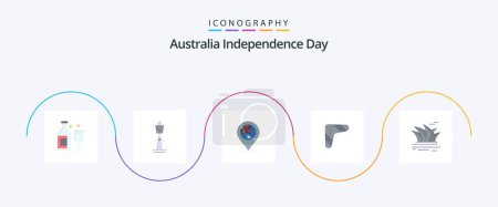 Ilustración de Australia Día de la Independencia Piso 5 Icon Pack Incluyendo boomerang. australia. Torre. ubicación. bandera - Imagen libre de derechos