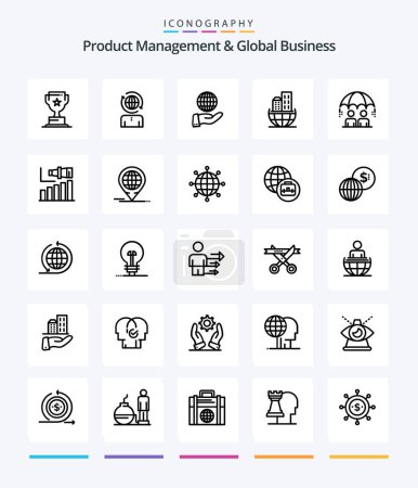 Ilustración de Gestión de productos creativos y negocios globales 25 Esquema icono paquete Tal como la gestión. sostenible. negocios. negocios. organización global - Imagen libre de derechos