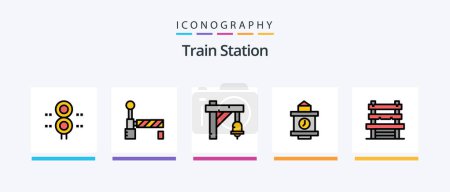 Téléchargez les illustrations : Train Station Line Filled 5 Icon Pack Including ticket. building. sign. transportation. flag. Creative Icons Design - en licence libre de droit