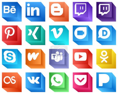 Ilustración de Iconos de marca de medios sociales 3D para medios digitales 20 Iconos Pack como la literatura. vimeo. wattpad y skype iconos. Atractivo y de alta definición - Imagen libre de derechos