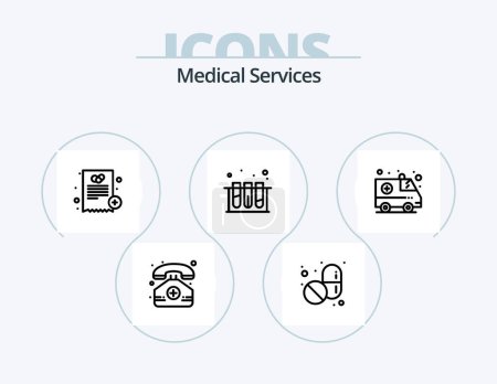 Ilustración de Línea de Servicios Médicos Icon Pack 5 Icon Design. Médico. partidario. ambulancia. servicio. médico - Imagen libre de derechos