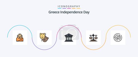 Téléchargez les illustrations : Greece Independence Day Line Filled Flat 5 Icon Pack Including labyrinth. circle. bank. law. balance - en licence libre de droit