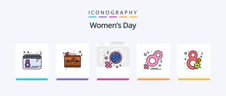 Téléchargez les illustrations : Womens Day Line rempli Pack de 5 icônes, y compris amant. carte. amour. app. Icônes créatives Design - en licence libre de droit