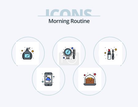Ilustración de Morning Routine Line Relleno Icon Pack 5 Icon Design. fresa. Freír. Cuidado. pan. cocinero - Imagen libre de derechos