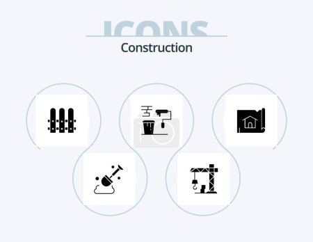 Téléchargez les illustrations : Construction Glyph Icon Pack 5 Icône Design. La maison. construction. La maison. bâtiment. rouleau - en licence libre de droit