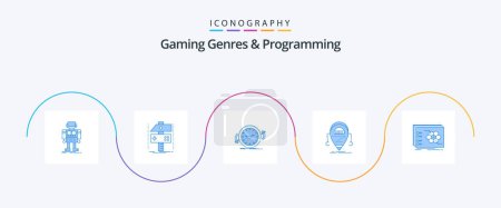Ilustración de Gaming Genres And Programming Blue 5 Icon Pack Including droid. android. developer. time. clockwise - Imagen libre de derechos