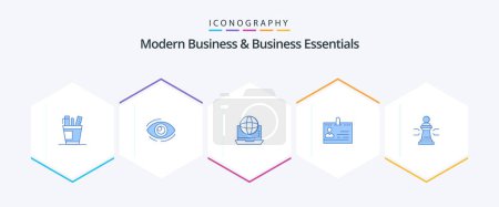 Illustration for Modern Business And Business Essentials 25 Blue icon pack including connection. business. find. internet. see - Royalty Free Image