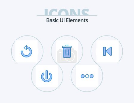 Téléchargez les illustrations : Basic Ui Elements Blue Icon Pack 5 Icon Design. back. garbage. refresh. delete. basket - en licence libre de droit