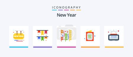 Téléchargez les illustrations : New Year Flat 5 Icon Pack Including clock. new. celebration. happy. card. Creative Icons Design - en licence libre de droit