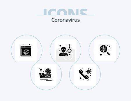 Ilustración de Coronavirus Glyph Icon Pack 5 Icon Design. find. temprature. browser. sick. fever - Imagen libre de derechos