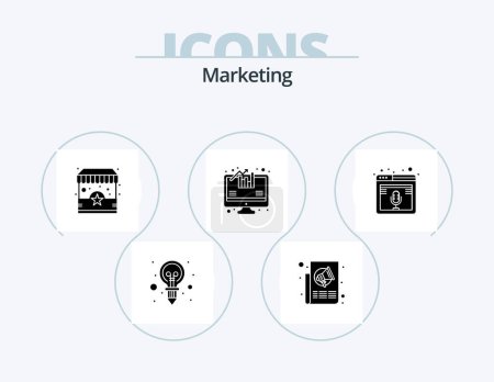 Téléchargez les illustrations : Marketing Glyph Icon Pack 5 Icon Design. microphone. growth. press. analytics. stand - en licence libre de droit