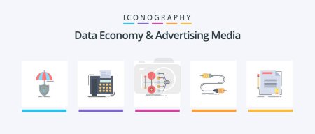 Téléchargez les illustrations : Data Economy And Advertising Media Flat 5 Icon Pack Including interaction. buzz. telefax. value. money. Creative Icons Design - en licence libre de droit