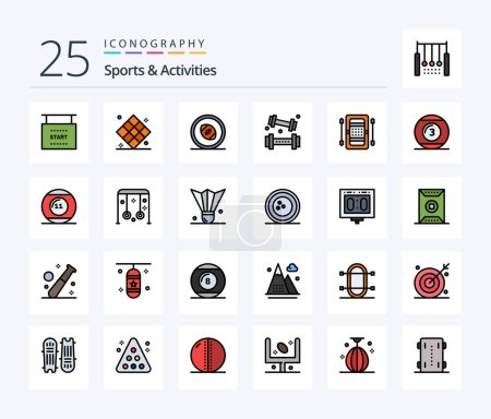 Téléchargez les illustrations : Sports & Activities 25 Line Filled icon pack including lifting. athletics. recreation. activities. rugby posts - en licence libre de droit
