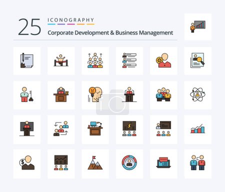 Téléchargez les illustrations : Développement corporatif et gestion d'entreprise Pack d'icônes rempli de 25 lignes incluant le leadership. les affaires. les affaires. main-d'œuvre. homme - en licence libre de droit