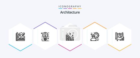 Illustration for Architecture 25 Line icon pack including gear. engineer. power. construction worker. wall - Royalty Free Image