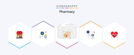 Illustration for Pharmacy 25 Flat icon pack including science. beat. hand. pharmacist. online - Royalty Free Image