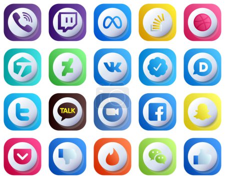 Ilustración de 20 Cute 3D Gradient Professional Social Media Icons such as tweet. disqus. stock. twitter verified badge and deviantart icons. High-Quality and Editable - Imagen libre de derechos