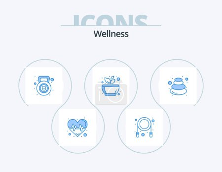 Téléchargez les illustrations : Wellness Blue Icon Pack 5 Icon Design. massage. Du repos. cloche de bouilloire. spa. mortier - en licence libre de droit