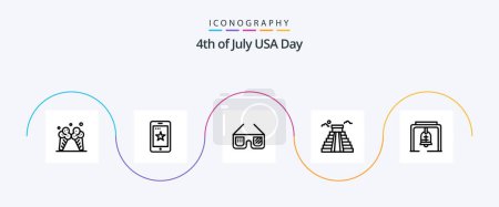 Illustration for Usa Line 5 Icon Pack Including bell. usa. sunglasses. american. building - Royalty Free Image