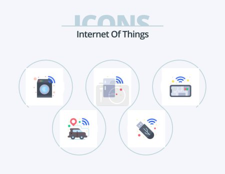 Illustration for Internet Of Things Flat Icon Pack 5 Icon Design. . phone. smart. mobile. technology - Royalty Free Image