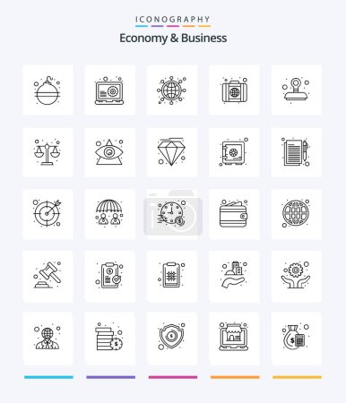 Téléchargez les illustrations : Économie créative et affaires 25 Pack icône Outline tels que approuvé. monde. réseau. portefeuille. navigateur - en licence libre de droit