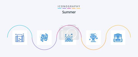 Illustration for Summer Blue 5 Icon Pack Including summer. food. surfing. cook. beach - Royalty Free Image
