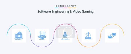 Ilustración de Software Engineering And Video Gaming Blue 5 Icon Pack Including dlc. addition. multip. publish. shuttle - Imagen libre de derechos