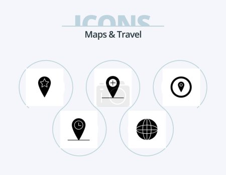 Illustration for Maps and Travel Glyph Icon Pack 5 Icon Design. . map marker. star. map. gps - Royalty Free Image