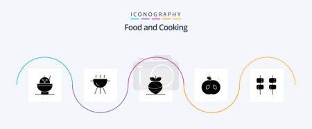 Téléchargez les illustrations : Food Glyph 5 Icon Pack Including . apple. marshmallow - en licence libre de droit