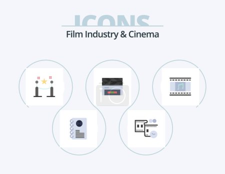 Illustration for Cenima Flat Icon Pack 5 Icon Design. film. film flap. barrier rope. clapperboard. clapboard - Royalty Free Image