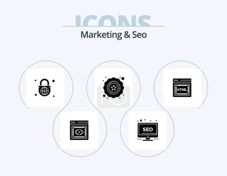 Illustration for Marketing And Seo Glyph Icon Pack 5 Icon Design. seo. coding. security. seo. premium - Royalty Free Image