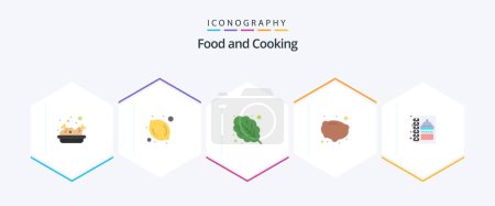 Ilustración de Alimentos 25 Pack icono plano incluyendo. comida. comida. libro de menú. cocina - Imagen libre de derechos