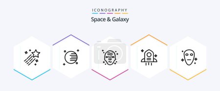 Téléchargez les illustrations : Pack d'icônes Space And Galaxy 25 Line incluant l'espace. alien. galaxie. l'espace. astronomie - en licence libre de droit