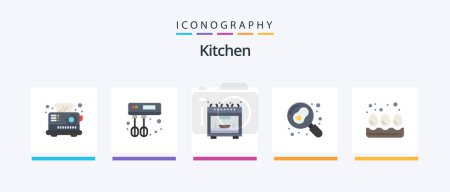 Ilustración de Kitchen Flat 5 Icon Pack Including . egg. microwave. breakfast. pan. Creative Icons Design - Imagen libre de derechos