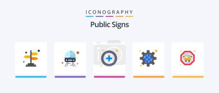 Illustration for Public Signs Flat 5 Icon Pack Including . public transit. medical. bus. public. Creative Icons Design - Royalty Free Image