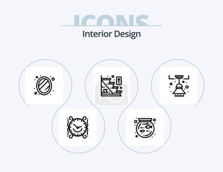 Ilustración de Línea de diseño de interiores Icon Pack 5 Icon Design. casa. Puerta. Maceta de flores. rack. muebles - Imagen libre de derechos