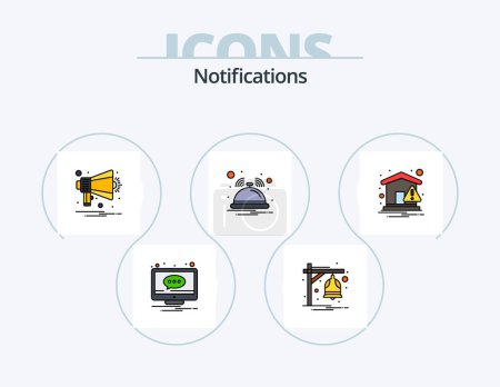 Ilustración de Notifications Line Filled Icon Pack 5 Icon Design. notification. alert. notification. smile. bubble - Imagen libre de derechos