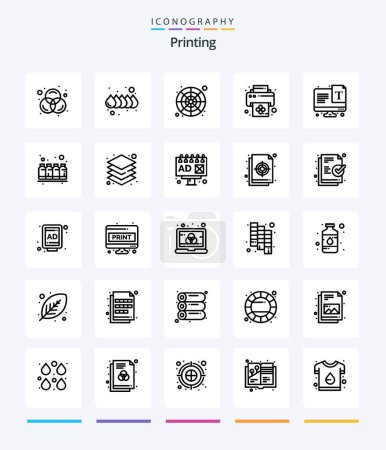 Téléchargez les illustrations : Creative Printing Pack d'icônes OutLine 25 telles que la police. texte. palette de couleurs. écran. imprimer - en licence libre de droit