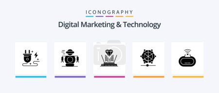 Téléchargez les illustrations : Digital Marketing And Technology Glyph 5 Icon Pack Including security. data. hologram. language. machine. Creative Icons Design - en licence libre de droit