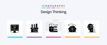Téléchargez les illustrations : Design Thinking Glyph 5 Icon Pack Including product. box. scale. scale. pen. Creative Icons Design - en licence libre de droit