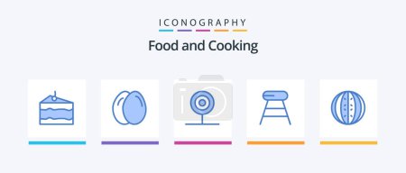 Téléchargez les illustrations : Food Blue Pack de 5 icônes incluant la nourriture. siège. boire. la nourriture. café. Icônes créatives Design - en licence libre de droit