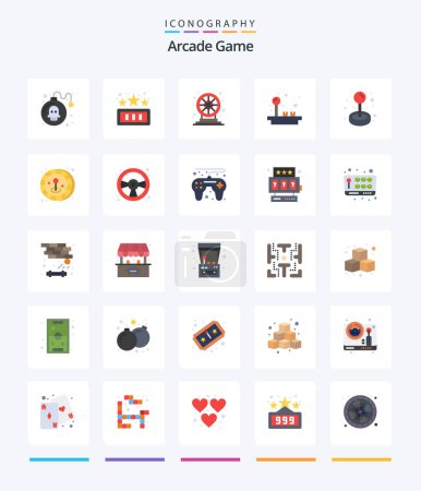 Téléchargez les illustrations : Creative Arcade 25 Pack d'icônes plates telles que joystick. jouer. roue. jeu. joystick - en licence libre de droit