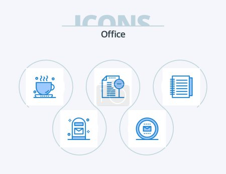 Illustration for Office Blue Icon Pack 5 Icon Design. note. file. work. documents. tea - Royalty Free Image