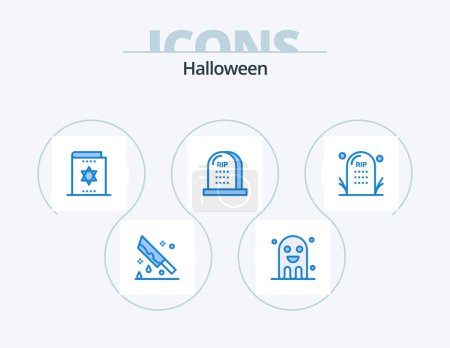 Illustration for Halloween Blue Icon Pack 5 Icon Design. graveyard. death. ghost. magician. magic - Royalty Free Image