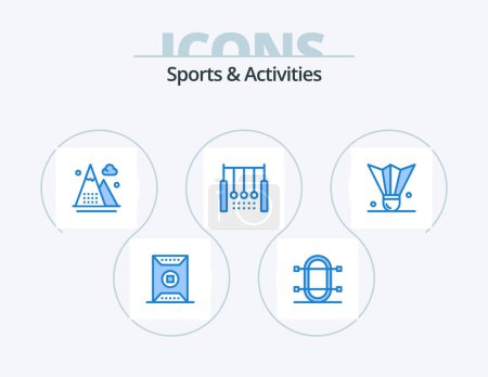 Téléchargez les illustrations : Sports et activités Blue Icon Pack 5 Icon Design. pendaison. acrobatique. ramer. la nature. jeu - en licence libre de droit