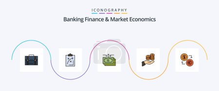 Ilustración de Banking Finance And Market Economics Line Filled Flat 5 Icon Pack Including cash. flow. strategic. dollar. market - Imagen libre de derechos