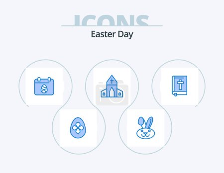 Illustration for Easter Blue Icon Pack 5 Icon Design. easter. bible. egg. cross. house - Royalty Free Image