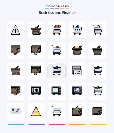 Téléchargez les illustrations : Creative Finance 25 Line Paquet d'icônes tel que le panier. check-out. panier d'achat. portefeuille. supprimer - en licence libre de droit