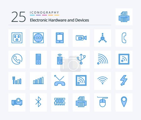 Ilustración de Dispositivos 25 Paquete de iconos de color azul incluyendo conexión. remoto. Grabar. control. llamada - Imagen libre de derechos